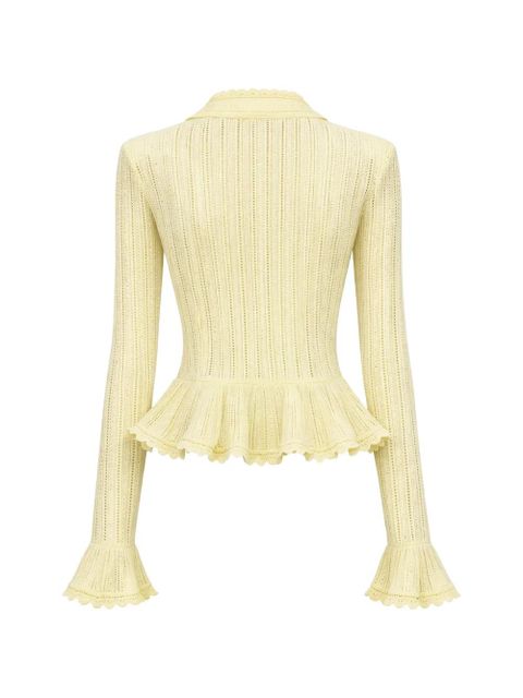 Self-Portrait pointelle-knit ruffled cardigan - Yellow - zdjęcie produktu nr 2