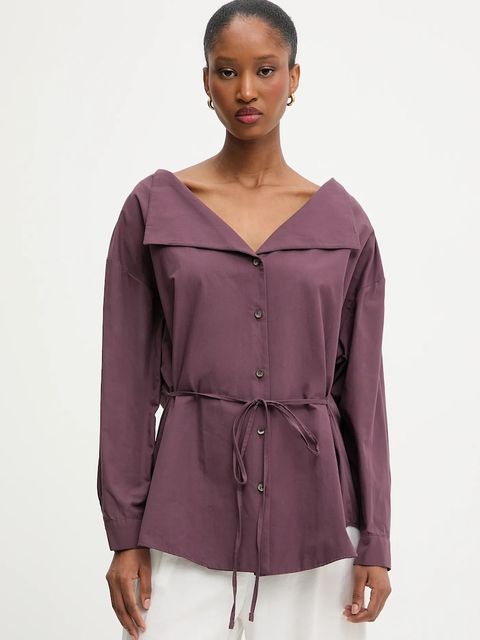 Answear.LAB koszula bawełniana damska kolor bordowy regular z kołnierzykiem klasycznym