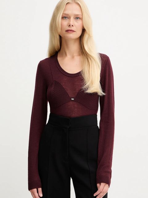 Elisabetta Franchi sweter z dodatkiem wełny damski kolor bordowy lekki MK35S57E2 - zdjęcie produktu nr 1