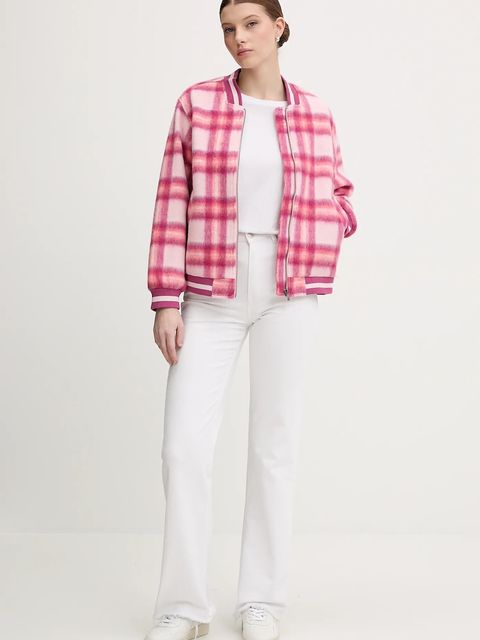 United Colors of Benetton kurtka bomber z dodatkiem wełny kolor różowy przejściowa 20G9DN08S