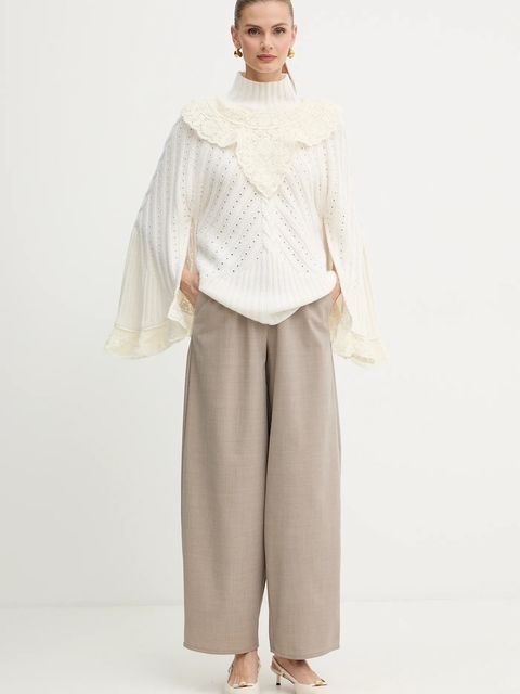 Twinset sweter z dodatkiem wełny damski kolor beżowy z półgolfem 252TS3353 - zdjęcie produktu nr 2