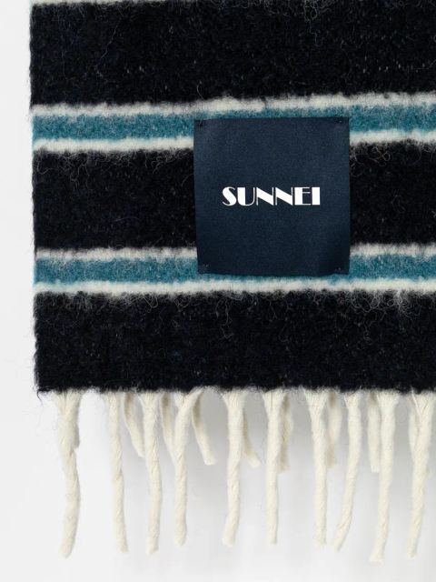 Sunnei szalik wełniany kolor granatowy wzorzysty ACCXSAC009