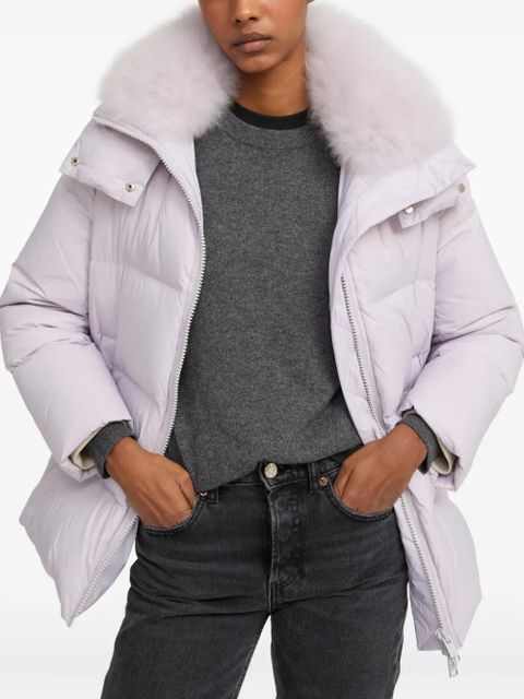 Yves Salomon lambshearling-collar down coat - Purple