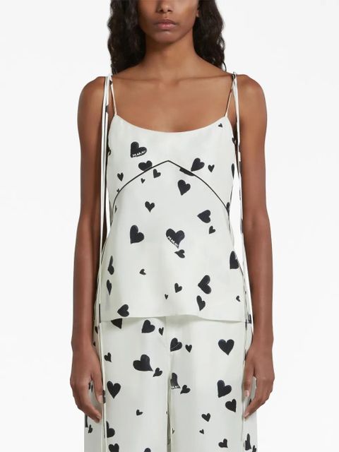 Marni Bunch of Hearts silk camisole top - White