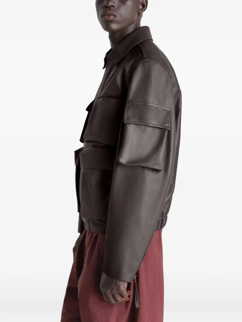 LEMAIRE multi-pocket leather jacket - Brown