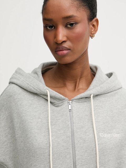 Calvin Klein Underwear bluza lounge damska kolor szary z kapturem gładka LV00QS7513