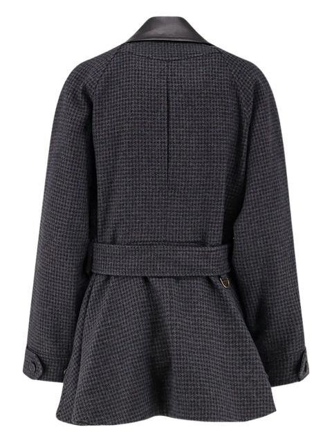 Chloé leather-collar houndstooth-pattern trench - Grey