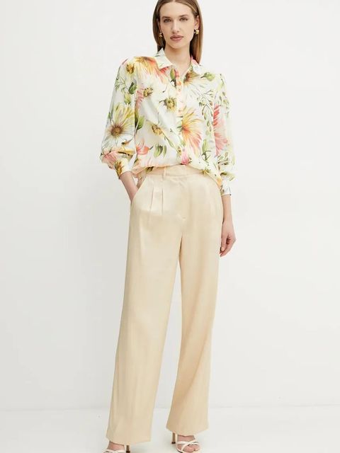 Guess koszula CLARA damska kolor beżowy regular z kołnierzykiem klasycznym W5GH85 WH6C0 - zdjęcie produktu nr 2