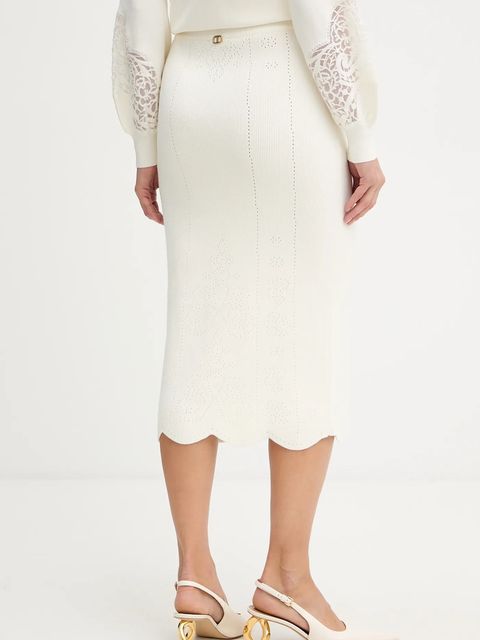 Twinset spódnica z domieszką wełny kolor beżowy midi ołówkowa 252TT3215