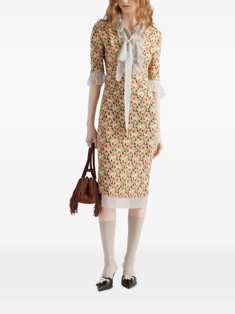 Prada printed georgette midi dress - Neutrals