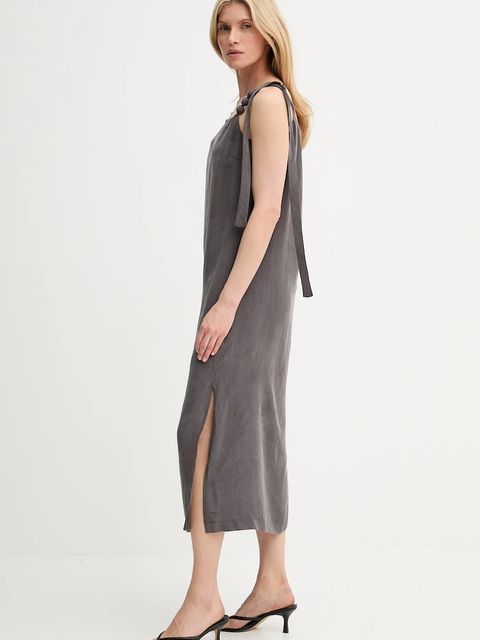 Answear.LAB sukienka kolor brązowy midi dopasowana - zdjęcie produktu nr 2