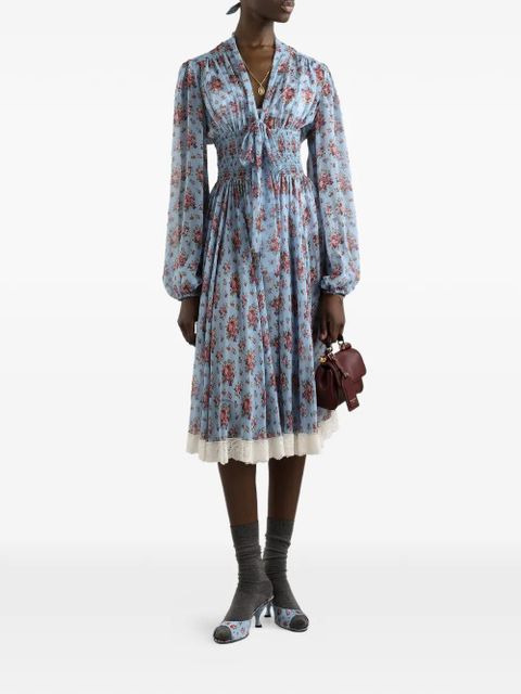 Dolce & Gabbana floral-print tie-detail dress - Blue - zdjęcie produktu nr 2