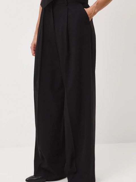 Medicine spodnie z domieszką wełny damskie kolor czarny szerokie high waist