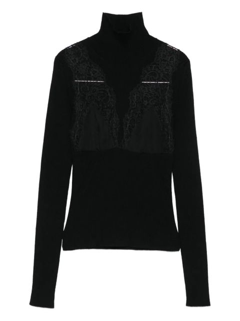 Blumarine lace-insert turtleneck sweater - Black