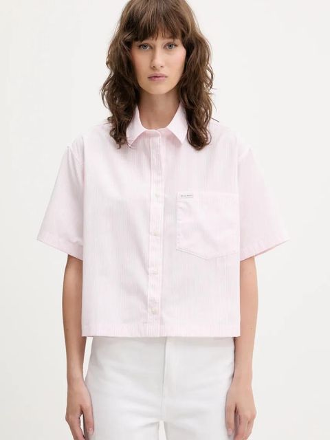 Guess Jeans koszula bawełniana damska kolor różowy relaxed z kołnierzykiem klasycznym W5GH98 WH7Q1 - zdjęcie produktu nr 1