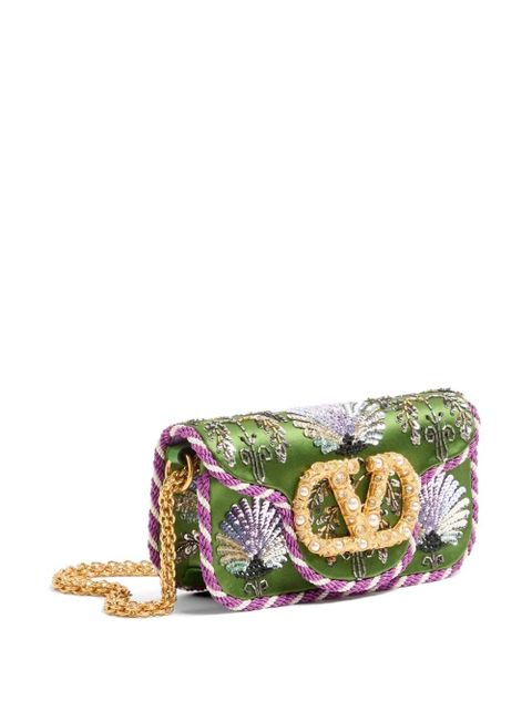 Valentino Garavani Locò small embroidered shoulder bag with jewel logo - Green
