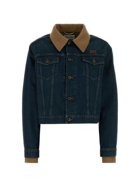 Miu Miu contrast-collar denim jacket - Blue - zdjęcie produktu nr 1