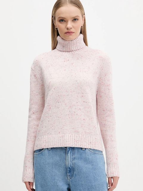Tommy Jeans sweter z dodatkiem wełny damski kolor różowy z golfem DW0DW21687 - zdjęcie produktu nr 1