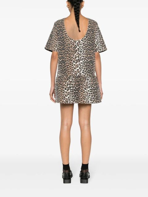 GANNI leopard-print denim minidress - Brown