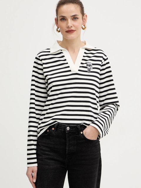 Karl Lagerfeld longsleeve bawełniany IKON kolor czarny A4W17081 - zdjęcie produktu nr 1