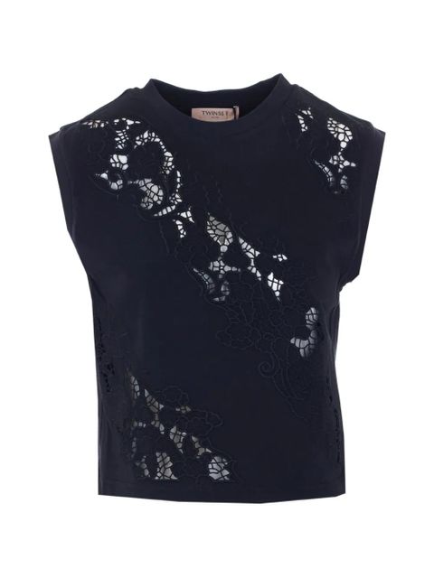 TWINSET sangallo floral-embroidered T-shirt - Blue - zdjęcie produktu nr 1