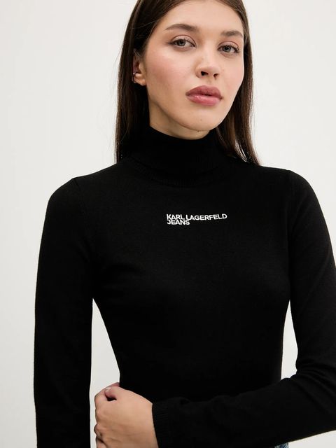 Karl Lagerfeld Jeans sweter damski kolor czarny lekki z golfem A3W18007