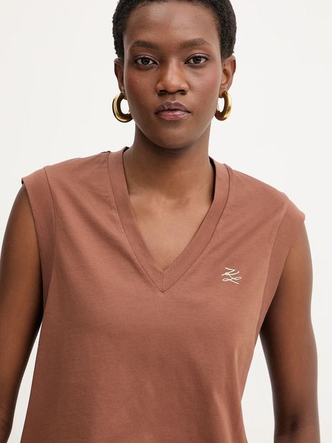 Karl Lagerfeld top bawełniany kolor brązowy B1W17012