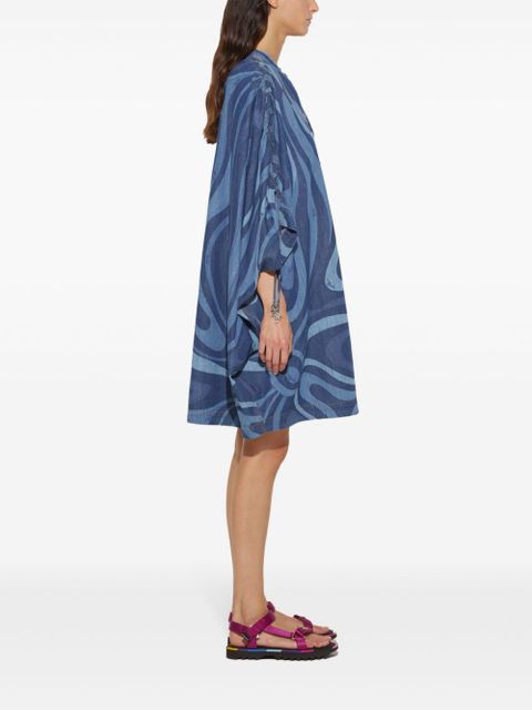 PUCCI Marmo-print denim kaftan dress - Blue