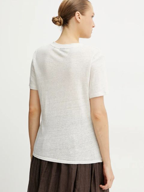 BOSS Orange t-shirt lniany damski kolor beżowy 50538645