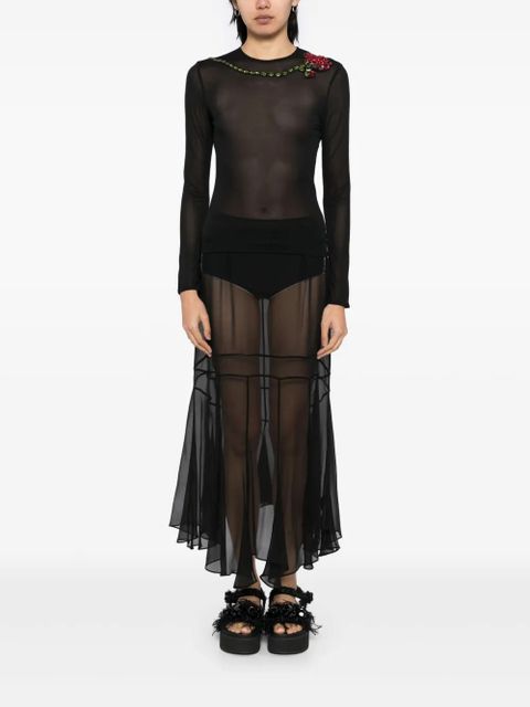 Simone Rocha carnation-embellished mesh top - Black
