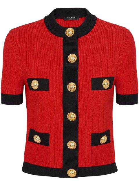 Balmain short-sleeve cropped cardigan - Red - zdjęcie produktu nr 1