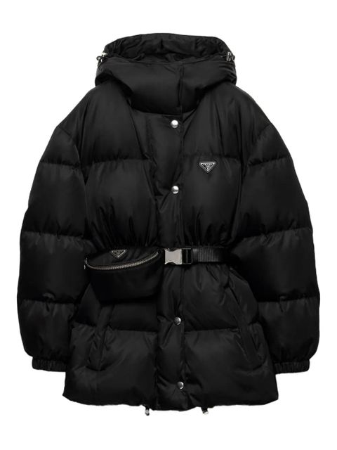 Prada hooded belted down jacket - Black - zdjęcie produktu nr 1