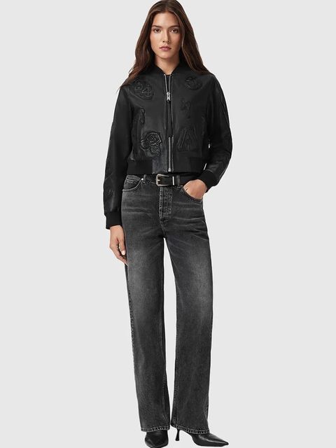 AllSaints kurtka bomber skórzana kolor czarny przejściowa W090LD