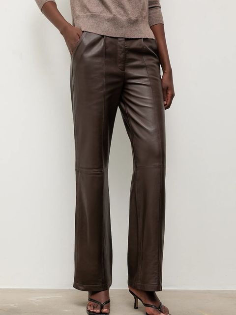 Answear.LAB spodnie skórzane damskie kolor brązowy szerokie high waist