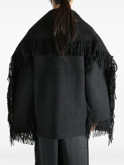 TOTEME fringed-scarf buttoned oversized jacket - Black