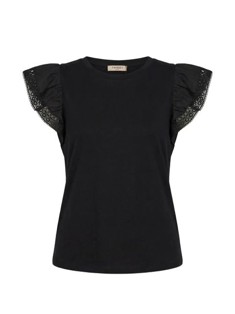 TWINSET lace-trim ruffled T-shirt - Black - zdjęcie produktu nr 1