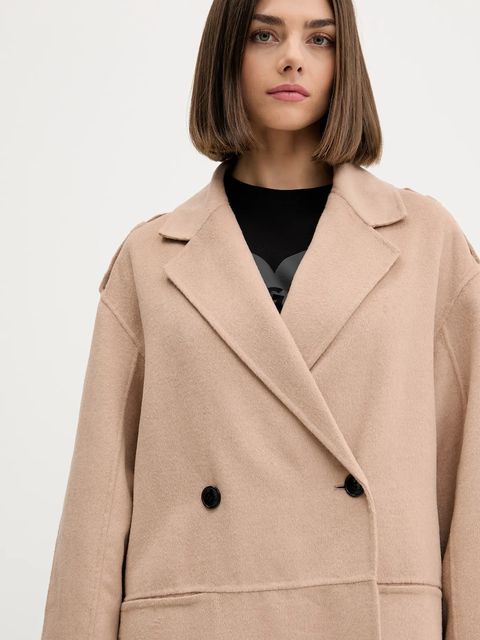 HUGO płaszcz z domieszką wełny kolor beżowy 50542299