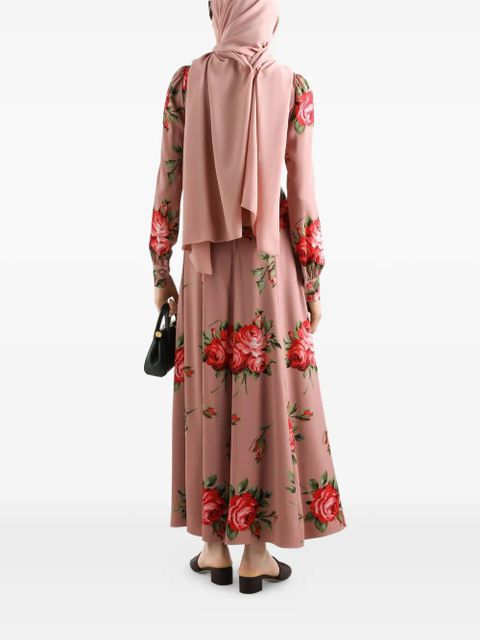 Dolce & Gabbana floral-print long-sleeve midi dress - Pink