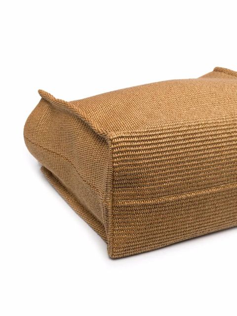 Marni logo-embroidered raffia tote bag - Brown