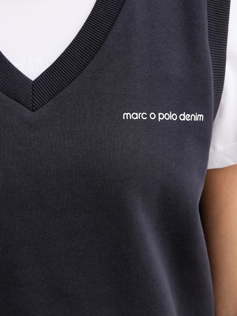 Marc O'Polo kamizelka bawełniana damska kolor granatowy z nadrukiem 5000007595