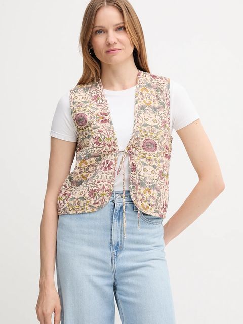 Hoss Intropia kamizelka bawełniana kolor beżowy jednorzędowa 5472056 - zdjęcie produktu nr 1