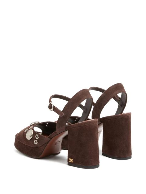 Valentino Garavani stud eyelet leather nellcôte platform sandals - Brown