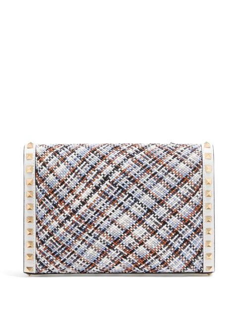 Valentino Garavani Rockstud small shoulder bag in woven fabric - Blue