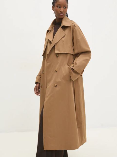 Answear.LAB trencz damski kolor brązowy przejściowy dwurzędowy