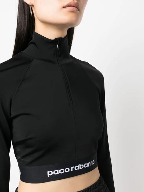 Rabanne logo-underband half-zip crop top - Black