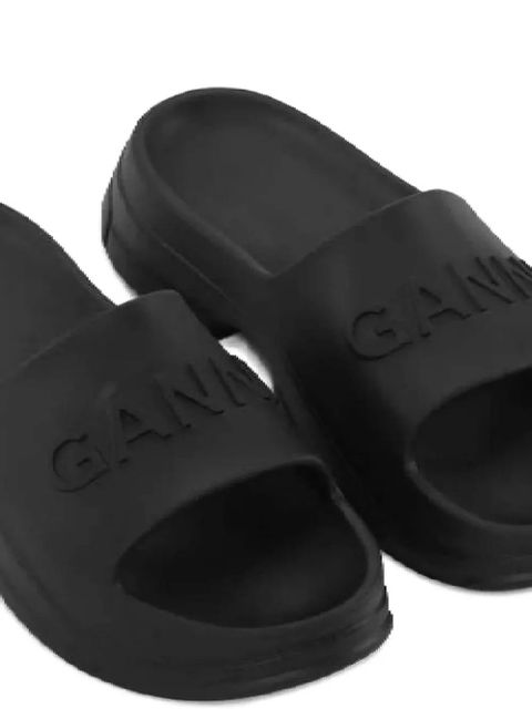 GANNI logo-embossed chunky slides - Black