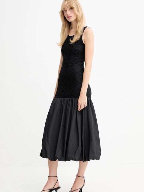 Bardot sukienka kolor czarny midi rozkloszowana 59988DB