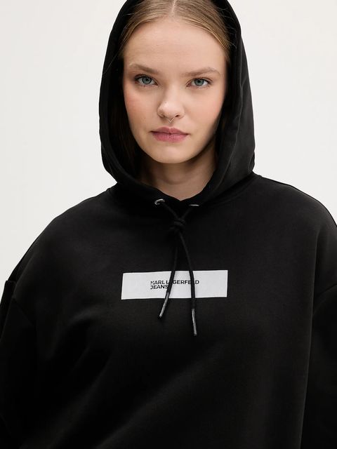 Karl Lagerfeld Jeans bluza bawełniana damska kolor czarny z kapturem z nadrukiem A4W20013
