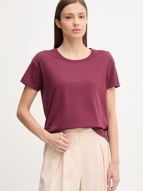 Armani Exchange t-shirt bawełniany damski kolor bordowy XW000830 AF10356 - zdjęcie produktu nr 1
