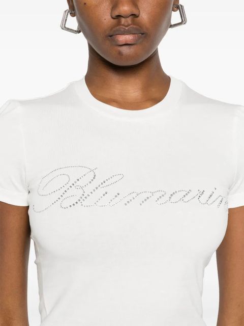 Blumarine rhinestone-logo T-shirt - White